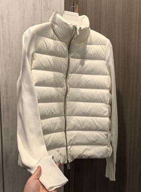 短款立领拼接针织袖鹅绒轻薄羽绒服2024冬女