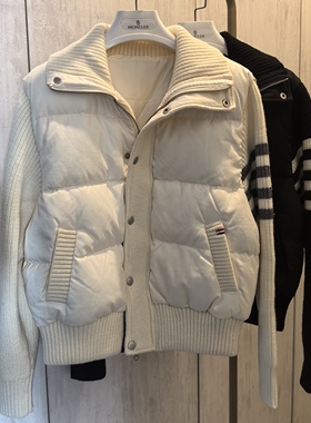 撞色四条杠加厚保暖90%白鸭绒针织拼接袖短款羽绒服女2024秋冬