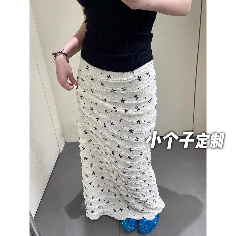 150小矮个子蝴蝶结印花蕾丝碎花半身裙女夏拖地包臀中长款鱼尾裙