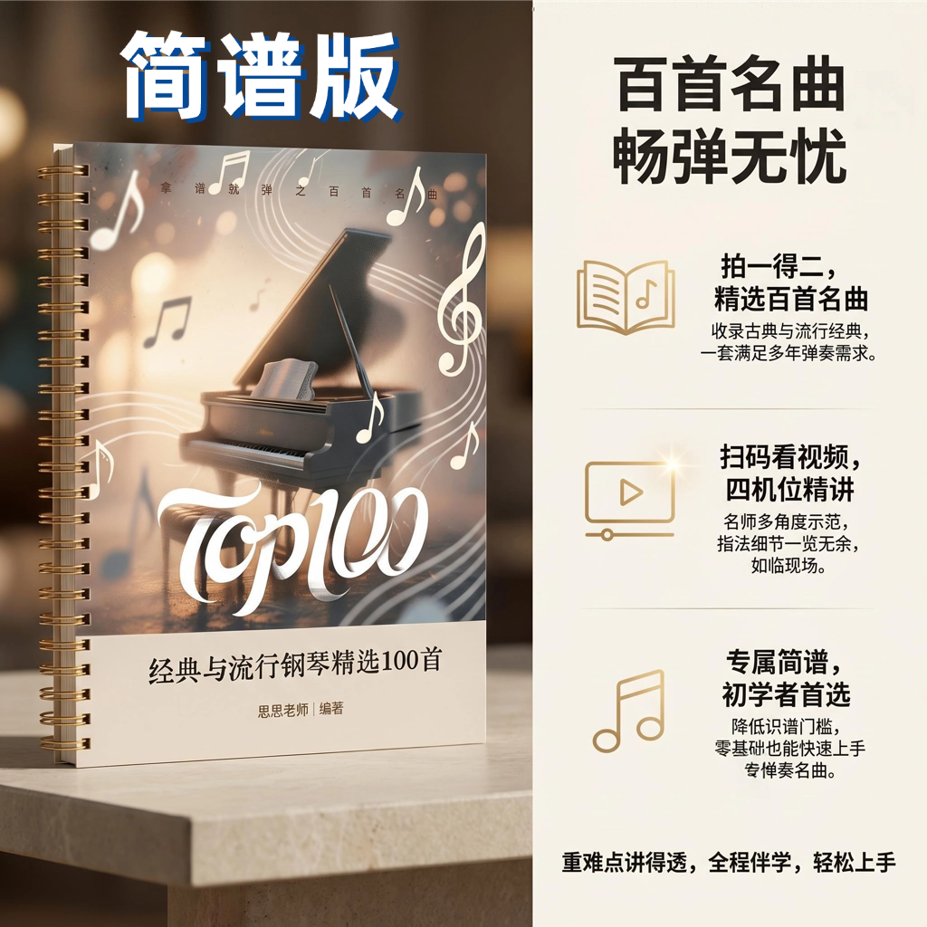 【正版】｜小红书爆款【拿谱就弹】之【全新100首】简谱版