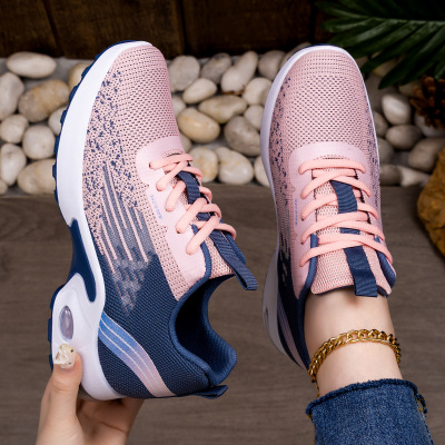 新款网面运动女透气跑步厚底百搭运动休闲鞋软底休闲系带软底