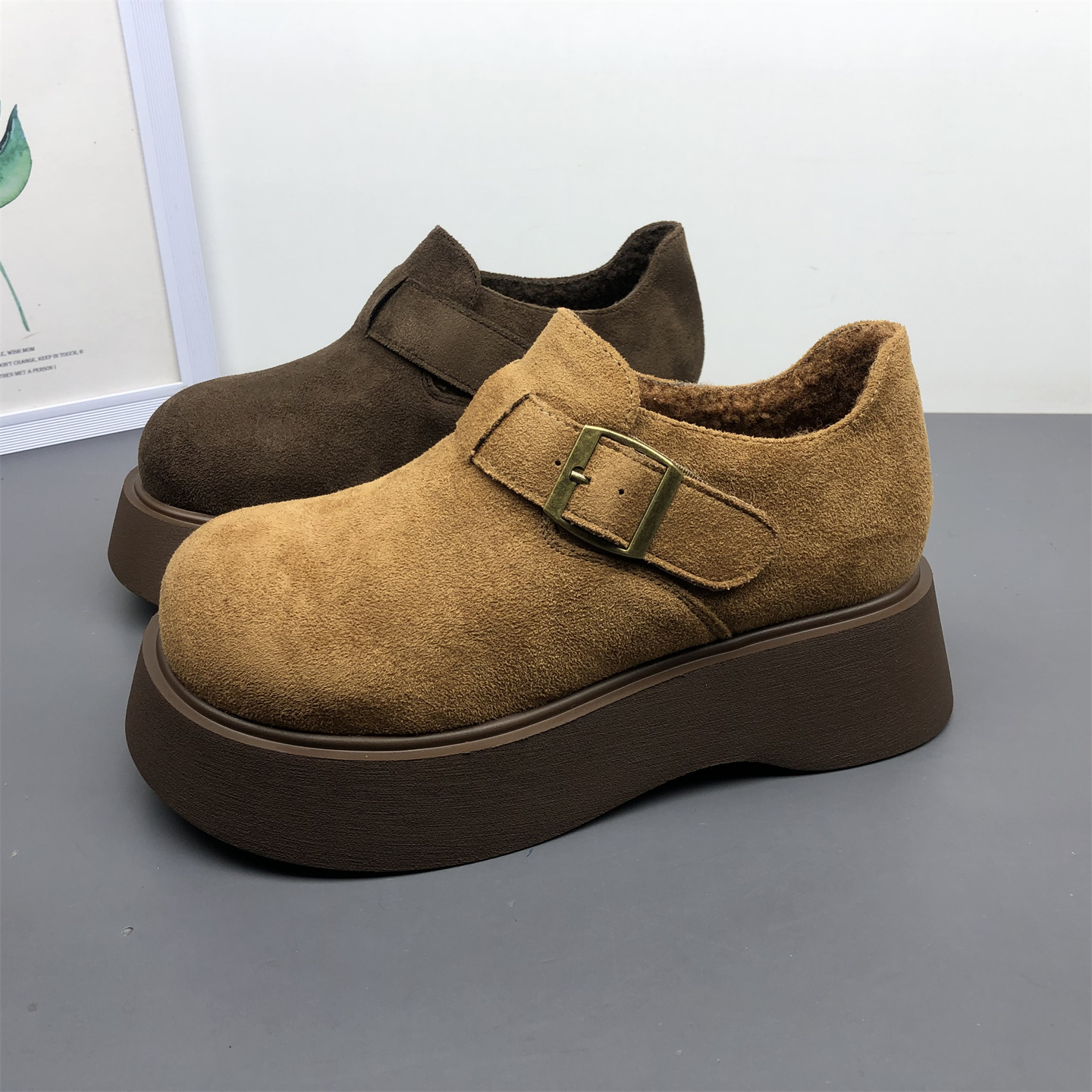 女鞋厚底轻便博肯鞋加绒冬季新款