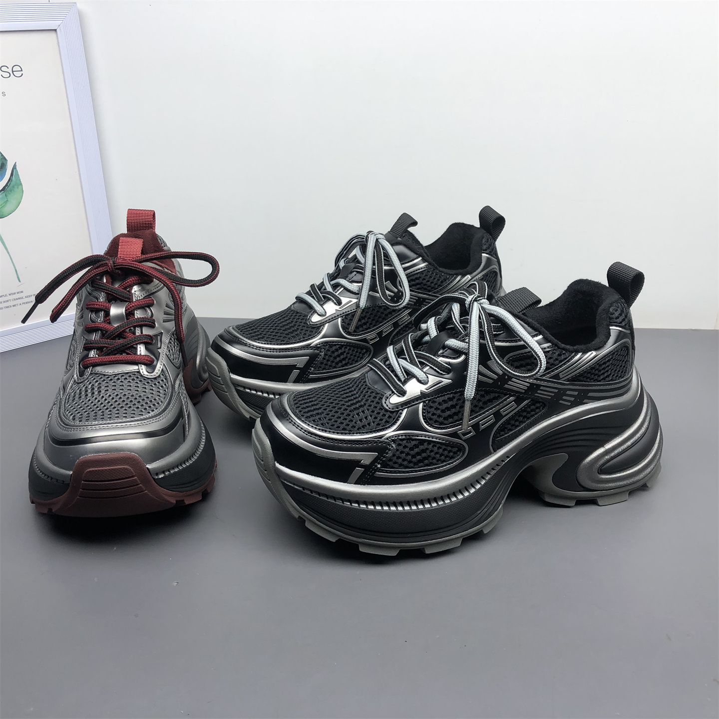 真皮老爹鞋秋冬新款运动鞋厚底