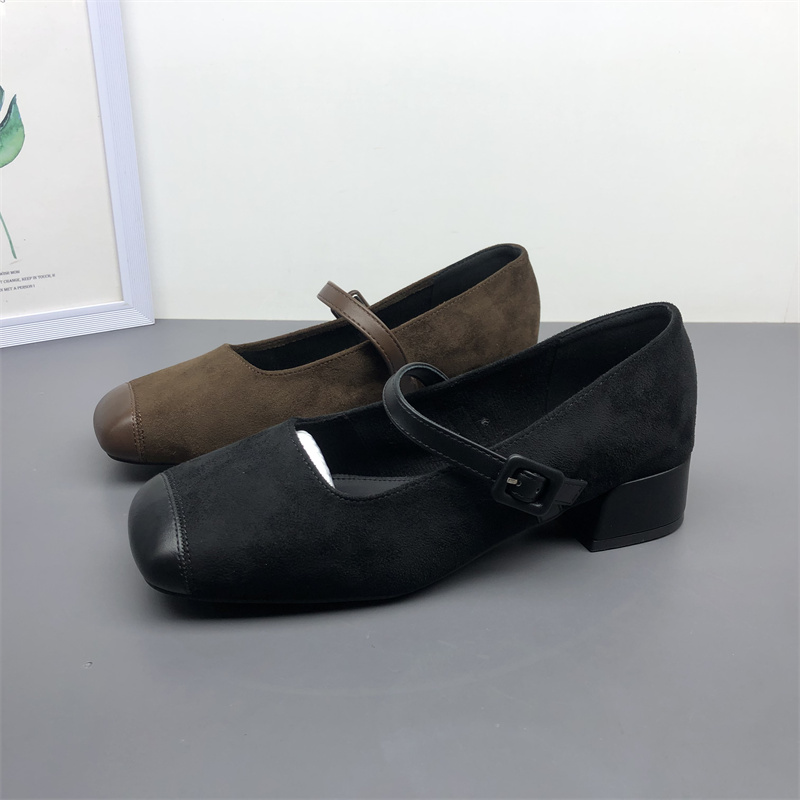 方头玛丽珍鞋女绒面单鞋女鞋子