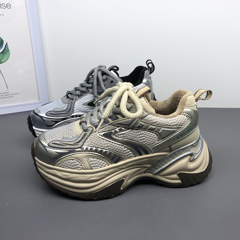 女鞋冬季加棉老爹鞋真皮运动鞋女