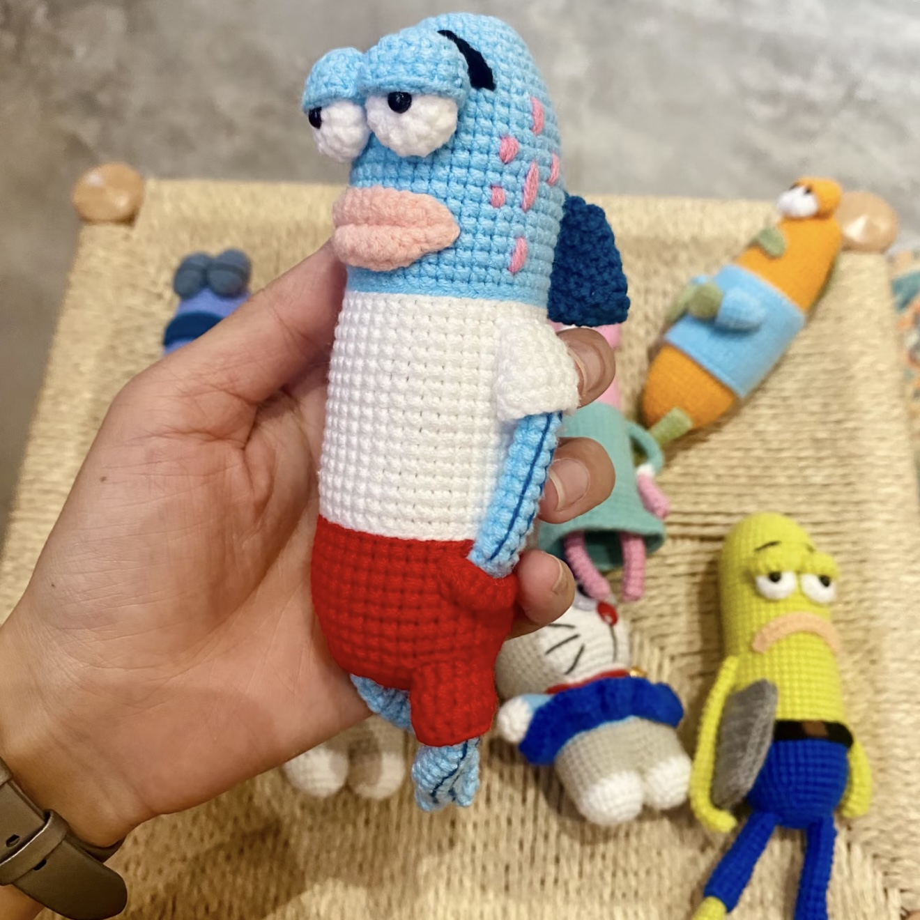 手工编织diy钩针毛线编织比奇堡酷酷鱼玩偶挂件材料送人礼物创意