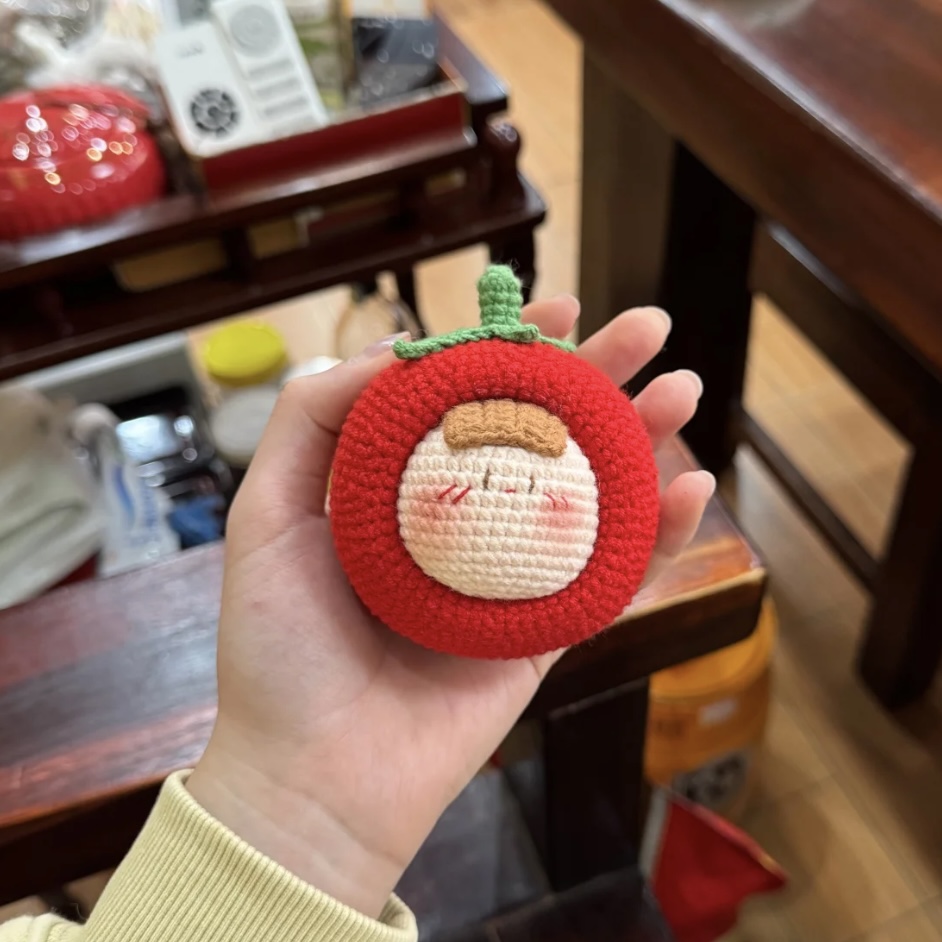 diy手工钩针毛线编织西红柿团子材料包钥匙扣挂件可爱送闺蜜朋友