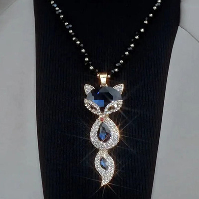 轻奢高级感水晶狐狸吊坠毛衣链2025新款潮小众设计感项链配饰女