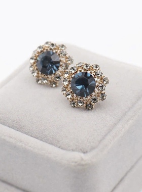 轻奢蓝色宝石水晶耳钉耳环女2025年新款爆款小众设计感高级感耳饰