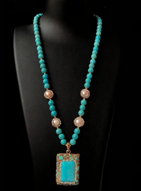 天然绿松原石淡水珍珠毛衣项链戒指手链耳环捷克钻首饰礼物套装女