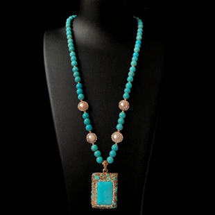 天然绿松原石淡水珍珠毛衣项链戒指手链耳环捷克钻首饰礼物套装 女