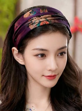 国风气质香云纱宽边头发箍发卡真丝感2025新款压发带遮白发头饰女