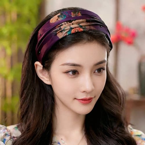国风气质香云纱宽边头发箍发卡真丝感2025新款压发带遮白发头饰女