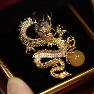 国风龙生肖毛衣珍珠胸针女款 中式 高档胸花别针设计感小众奢华气质