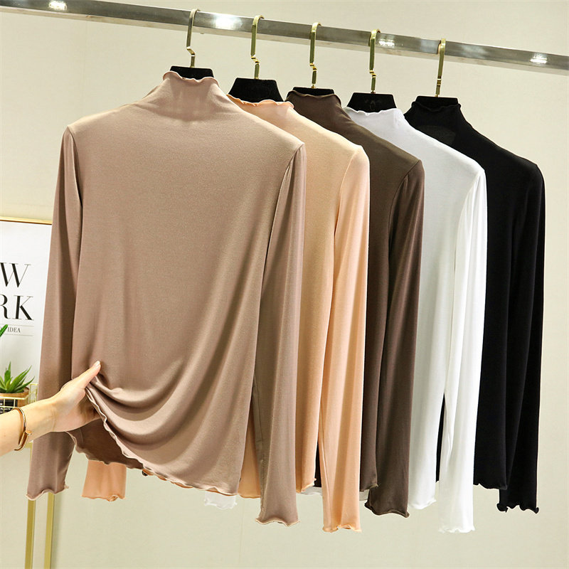 春夏莫代尔半高领长袖打底衫女