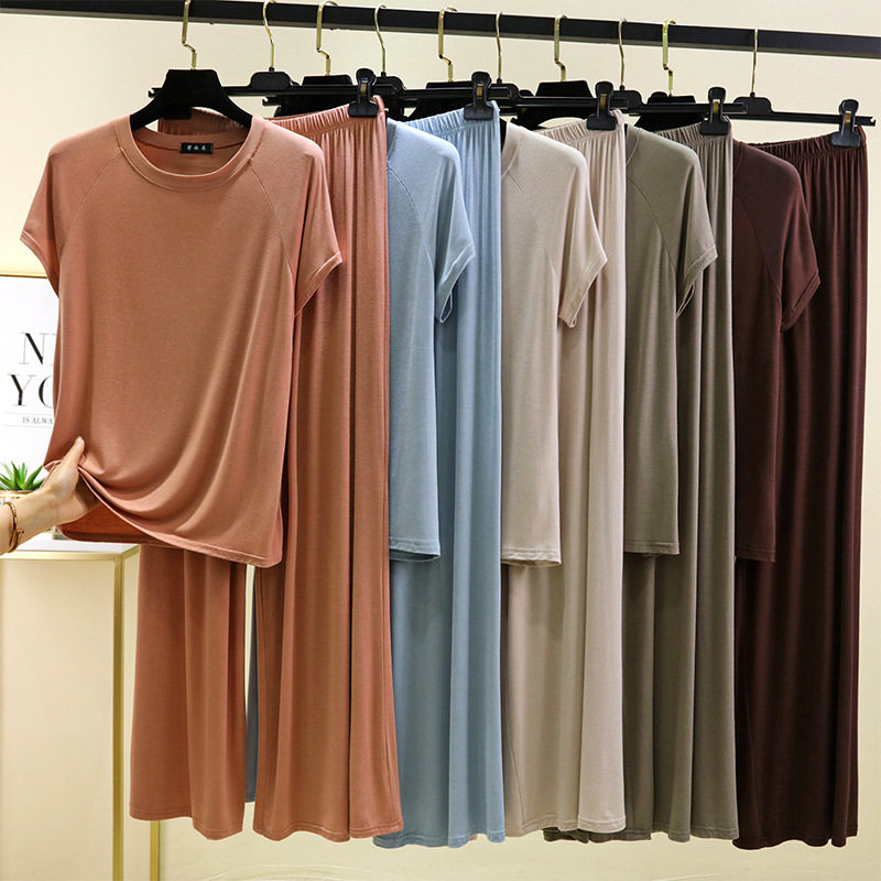 莫代尔短袖T恤阔腿裤两件套女夏季可外穿睡衣睡裤家居服休闲薄款,女士内衣/男士内衣/家居服,睡衣/家居服套装,淘宝优惠券,粉丝福利购,淘宝优惠卷