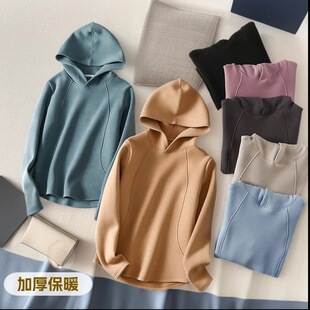 双面德绒连帽防风卫衣女秋冬季长袖加绒加厚帽衫保暖磨毛外套上衣