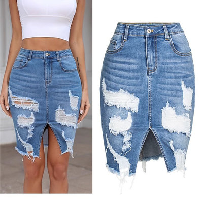 欧美包臀牛仔裙性感破洞流苏半裙women jeans skirt dress summer