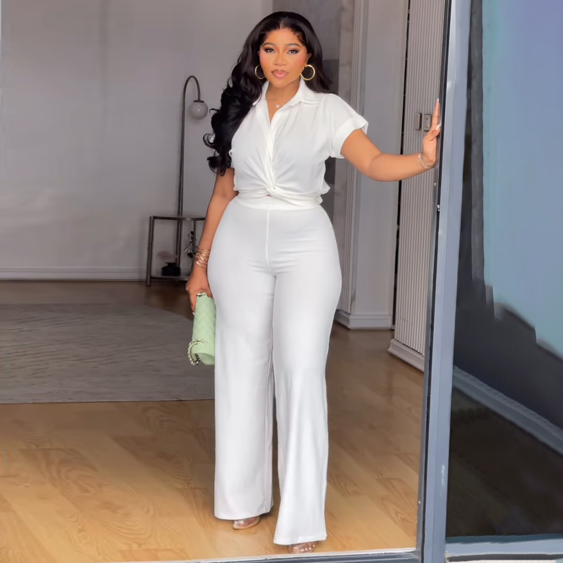 5XL plus size women's short sleeved shirt and pants set女