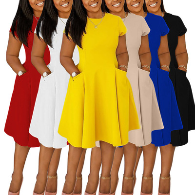 4XL Large African Women's Round Neck Pocket Slimming Dress