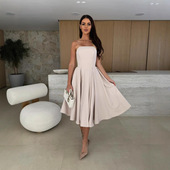 skirt solid chest Women long color wrapped dress女连衣裙