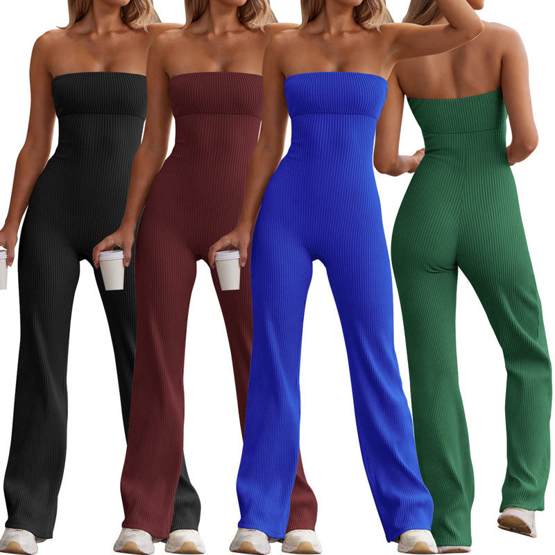 2024欧美性感露肩背裹胸连体长裤 women sexy jumpsuit stretch