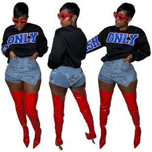 前后两穿牛仔短裤 stretch shorts女弹力时尚 denim Women