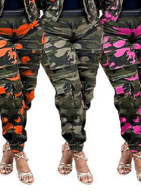 Women's stretch camouflage work pants高腰弹力小脚迷彩工装裤