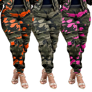 camouflage stretch work pants高腰弹力小脚迷彩工装 Women 裤