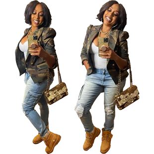 women camouflage jacket short coat 2025欧美迷彩印花单西上衣