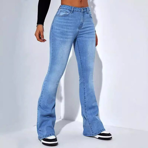 Women high waisted straight leg elastic flared jeans女牛仔裤