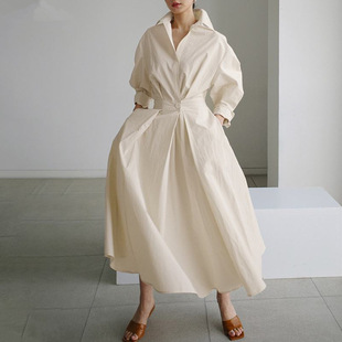 2024宽松棉麻松紧高腰显瘦连衣裙women fashion dress long loose