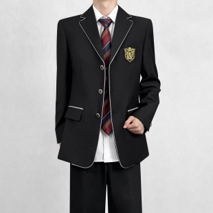 木村叔dk制服日系黑色西服外套男春秋季原创韩版白条包边学生校服