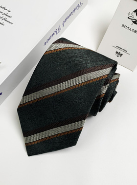 木村叔dk日系复古条纹衬衫领带男原创墨绿色时尚百搭学生手打领带