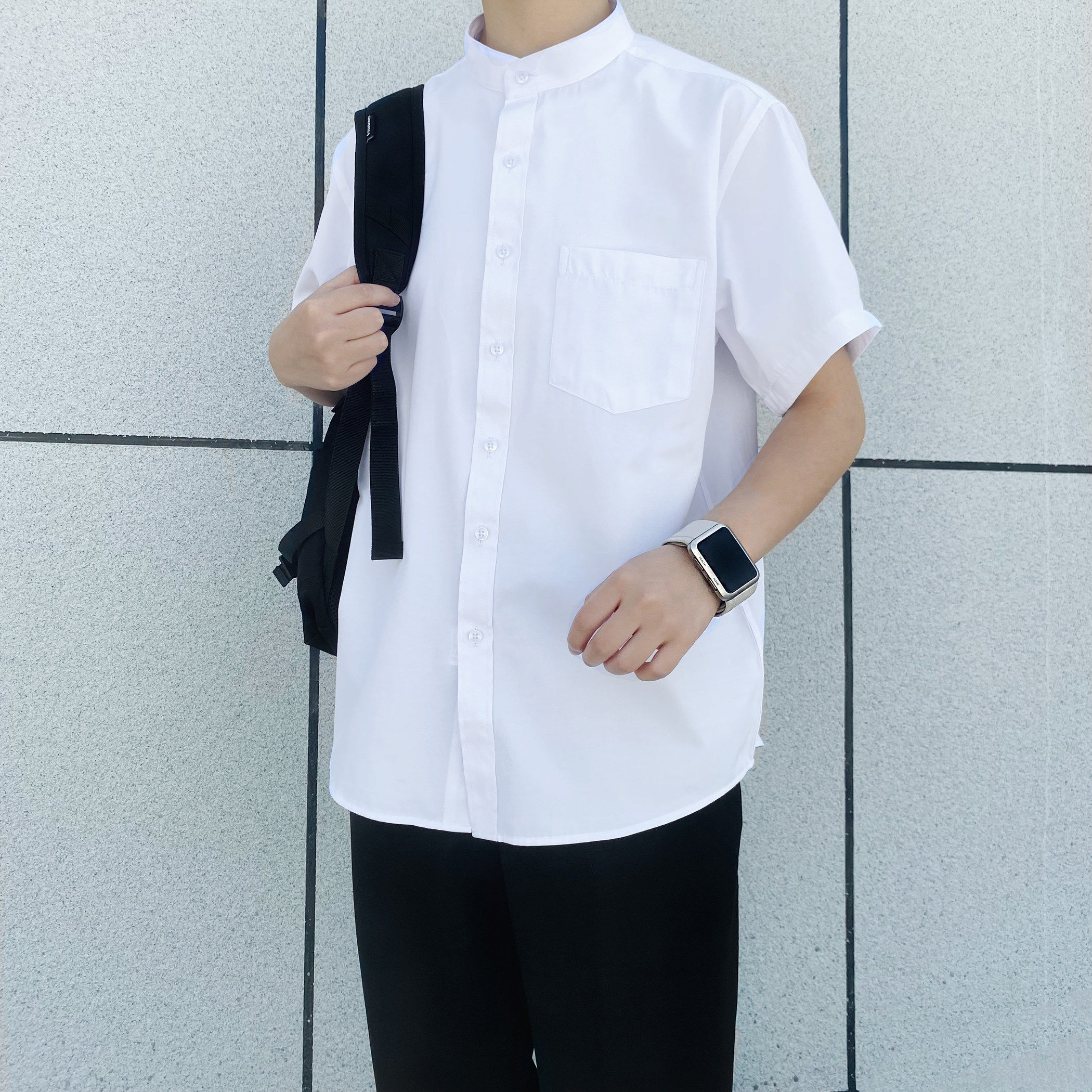 木村叔dk日系制服基础款白色衬衫男生秋季短袖立领衬衣搭配诘襟服