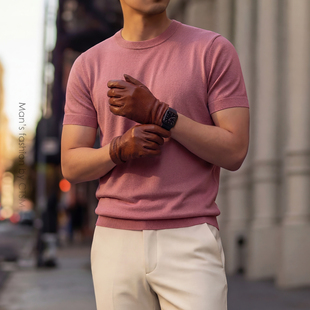 轻奢桑蚕丝圆领短袖 男装 T恤商务休闲简约打底衫 新款 2026夏季 男士