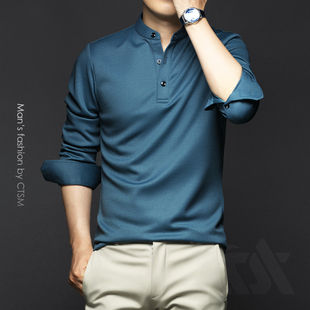 立领长袖 男士 T恤秋季 商务休闲打底衫 上衣服 2025男装 中年秋装 新款