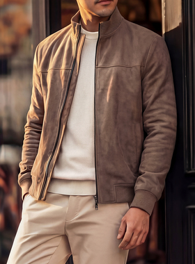 2026春秋季男士复古立领麂皮夹克春秋商务休闲百搭加厚外套新款潮