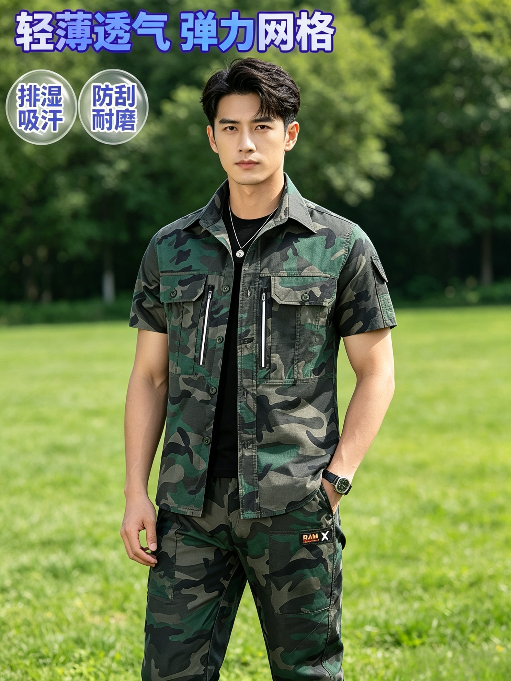 夏季薄款弹力短袖迷彩服套装工作作训外套/套装/野战