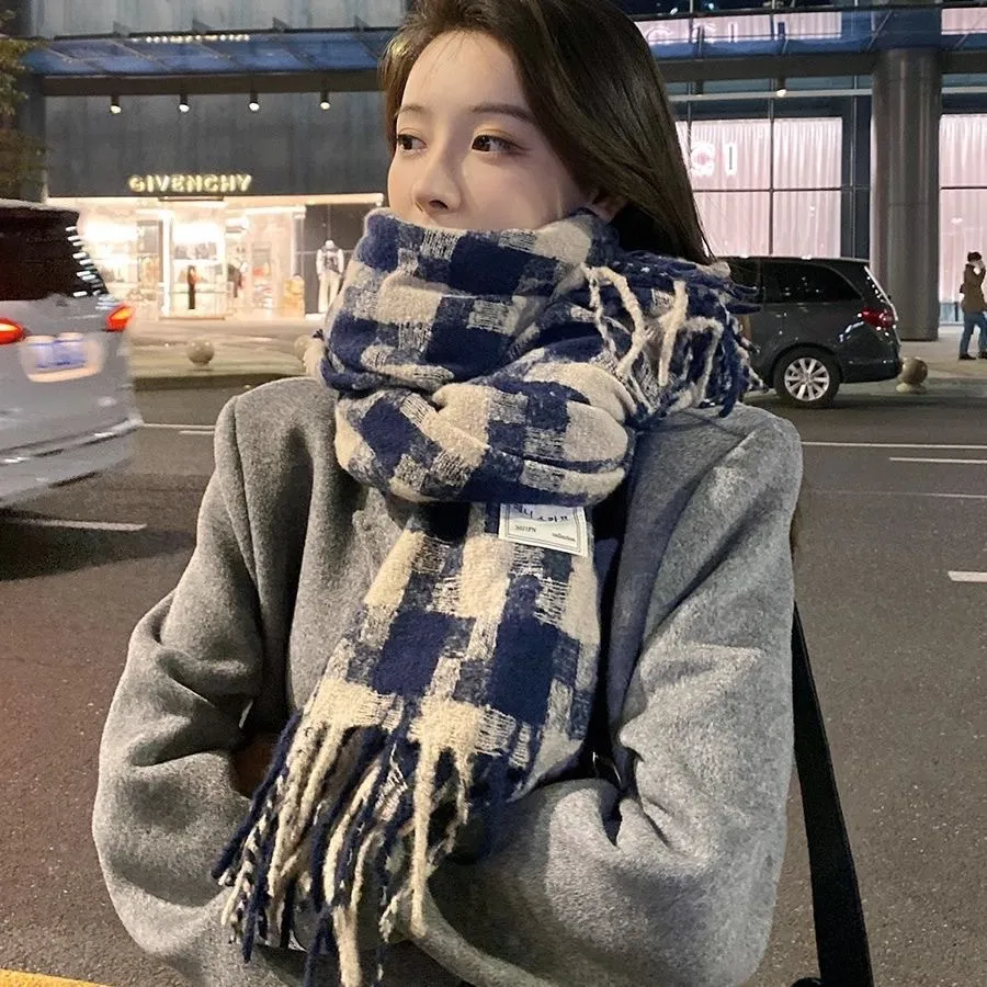 格子围巾2025秋冬款女高级感韩版冬季保暖围脖加厚仿羊绒披肩