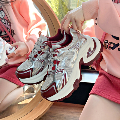 OLDORDER厚底老爹鞋女冬季银色增高轻便百搭休闲运动鞋子女显脚小