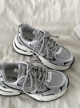 OLDORDER时尚潮超火银色厚底老爹鞋女款春季增高显脚小休闲运动鞋