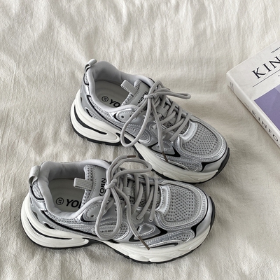 OLDORDER时尚潮超火银色厚底老爹鞋女款春季增高显脚小休闲运动鞋