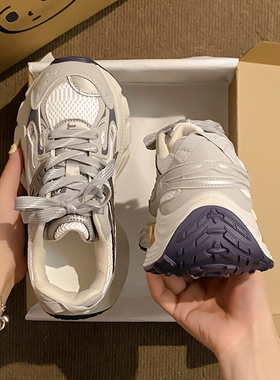 OLDORDER秋季厚底软底舒适老爹鞋女透气增高6CM网面炸街运动鞋潮