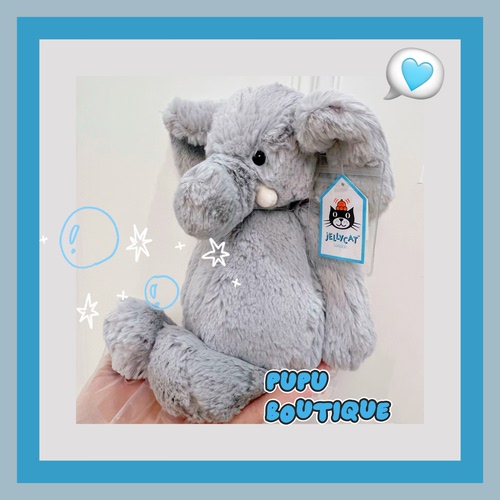 绝版正品英国 Jellycat Silver Bashful Elly 银灰色害羞大象玩偶