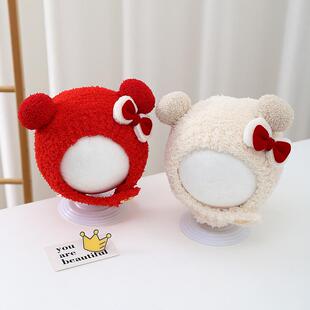 婴儿帽子秋冬季喜庆毛绒帽婴儿包头帽保暖男宝宝女童冬天超萌可爱