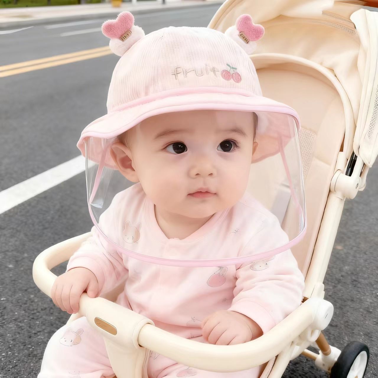 婴儿帽子春秋季宝宝女渔夫帽防疫帽防飞沫夏季婴幼儿防护面罩盆帽