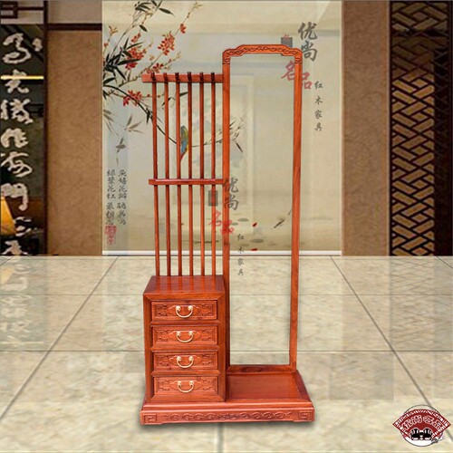 缅甸花梨木衣帽架试衣镜