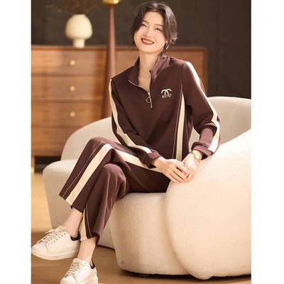 新品妈妈春装休闲运动套装洋气减龄中老年女装刺绣上衣裤子两件套