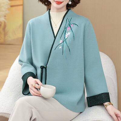 妈妈洋气中式针织短款外套中年女春装结婚礼服中老年春秋婆婆婚宴